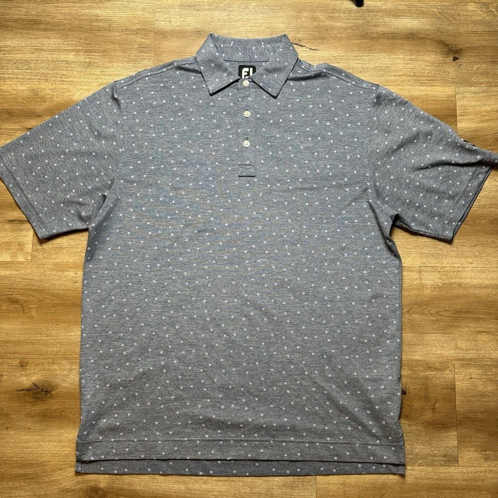 Footjoy Golf Polo Shirt Men's Large Gray Geometric Flower Print Performance - Picture 2 of 9